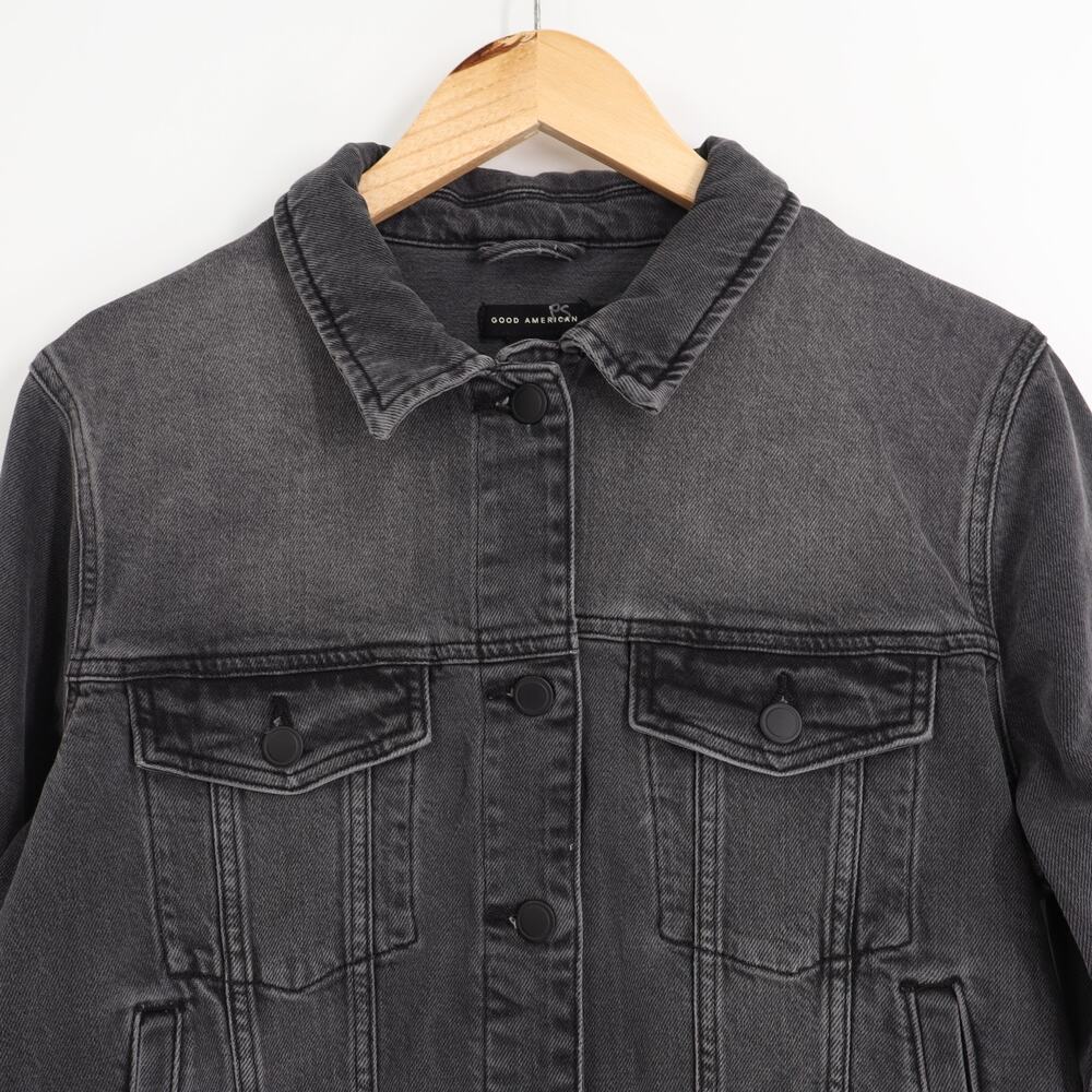 Good American NWT Committed to Fit Jacket Women’s M Gray Black Denim Cropped - Picture 3 of 9